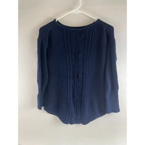Chaps Sweater Women's Size L Navy Blue Cable-Knit Pullover Boat Neck Long Sleeve
